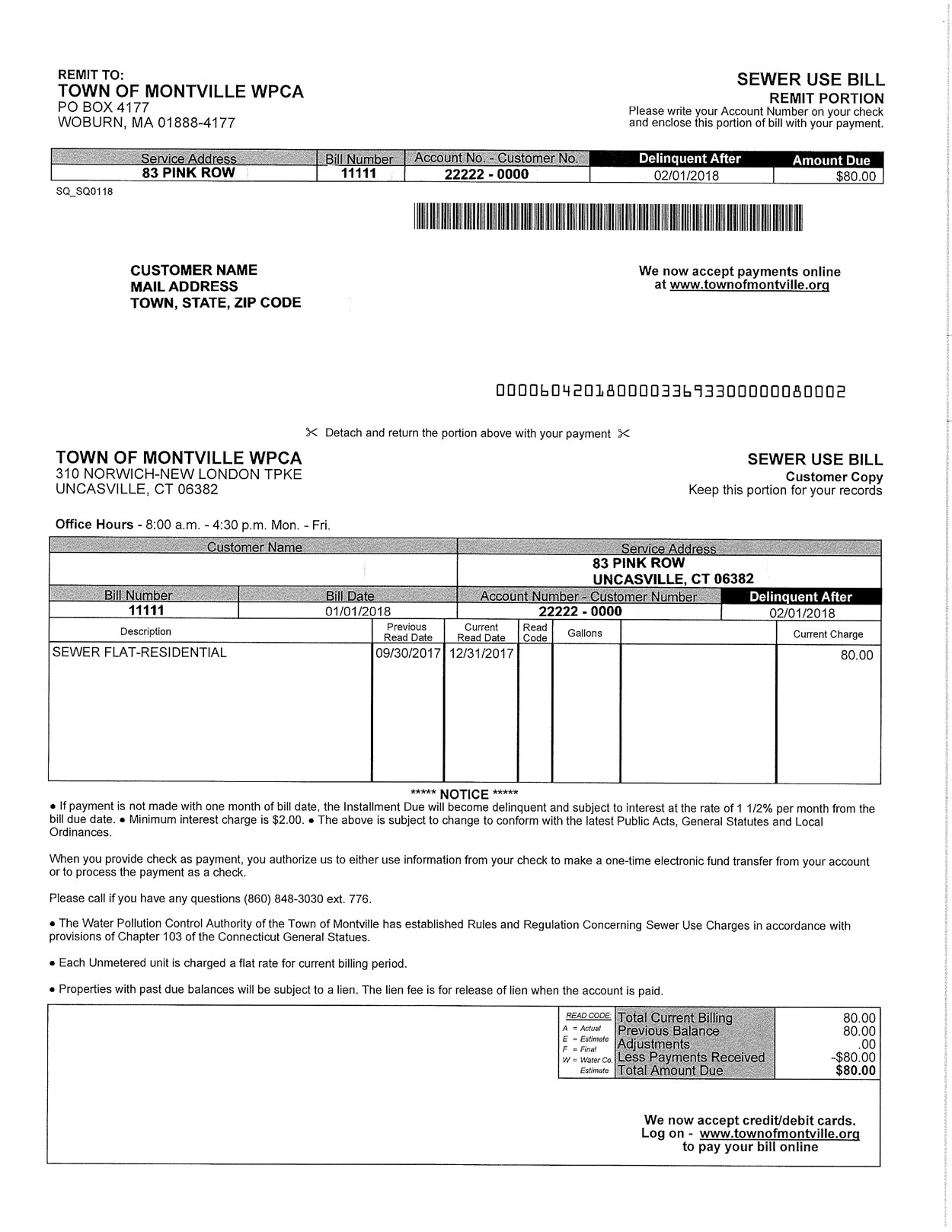 Sewer Bill Sewer Bill